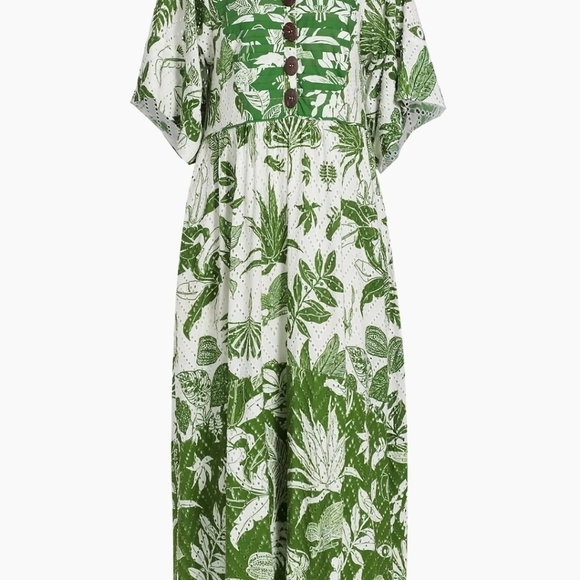 FARM Rio Forrest Soul Midi Dress Green & White Eyelet XS New With Flaw - Picture 6 of 9